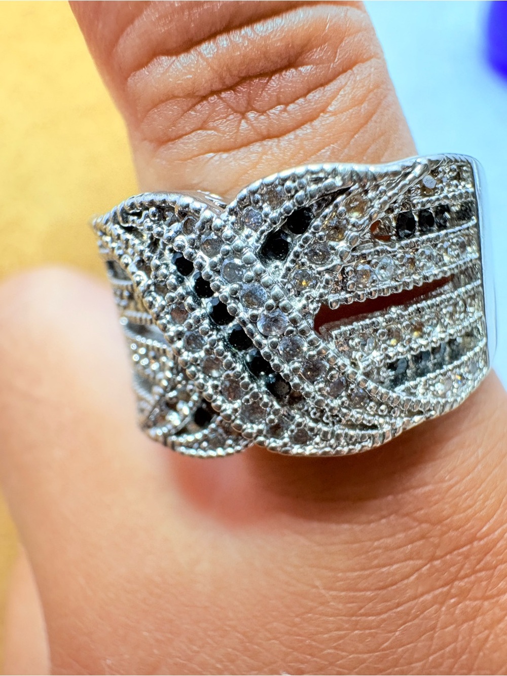 Diamond Rounds (but several missing) Statement Ring in Sterling Silver. As Is